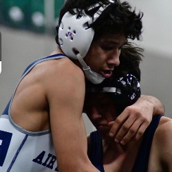 Two wrestlers during a competition.